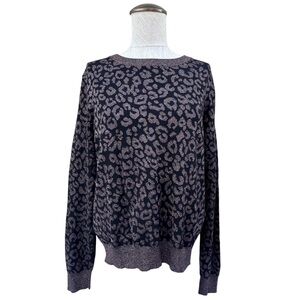Banana Republic Metallic Leopard Print Crew Neck Sweater Festive Holidays Medium